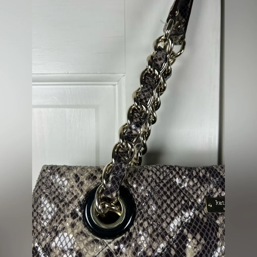 ♠️ Kate Spade Large Satchel Quilted Snakeskin-Embossed Gold-Tone Hardware